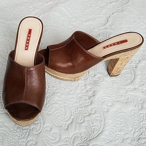 Prada heeled peep toe clog